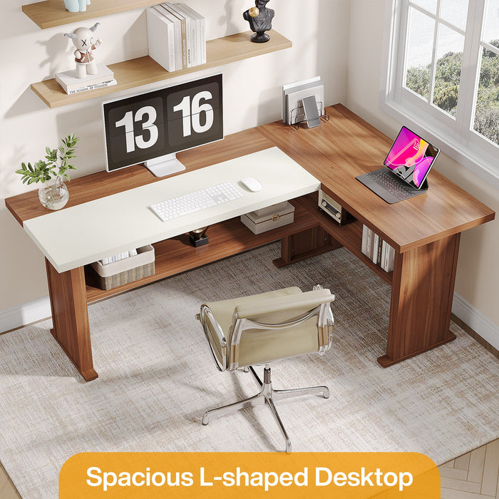 63" L-Shaped Desk, Modern Executive Computer Desk with Bottom Shelves Tribesigns
