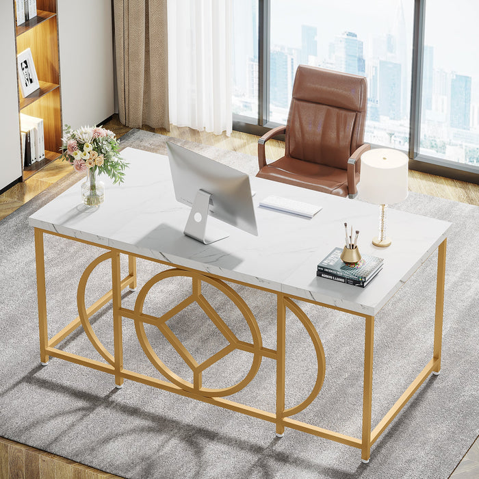 63 " Modern Computer Desk, Faux Marble Executive Desk Tribesigns
