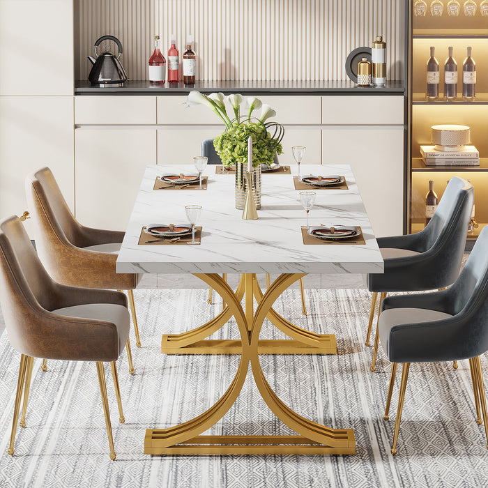 63'' Modern Dining Table with Faux Marble Tabletop & Metal Legs Tribesigns