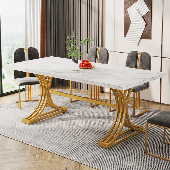 63'' Modern Dining Table with Faux Marble Tabletop & Metal Legs Tribesigns