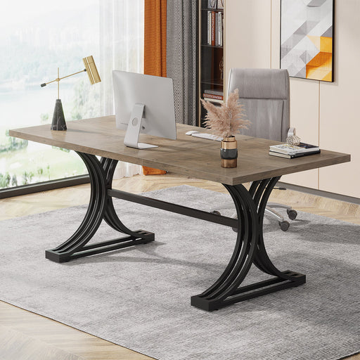 63'' Modern Executive Computer Desk with Faux Marble Tabletop Tribesigns