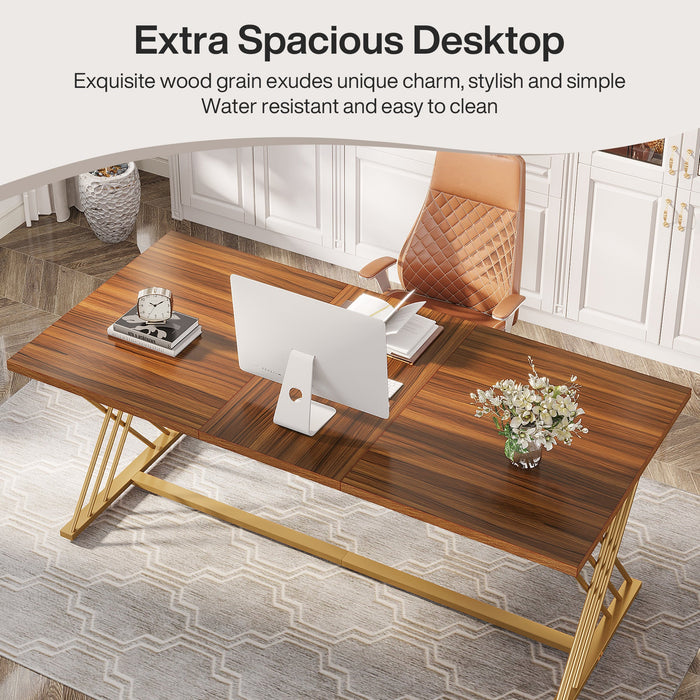 63" Wood Executive Desk Computer Desk with Metal Frame for Home Office Tribesigns