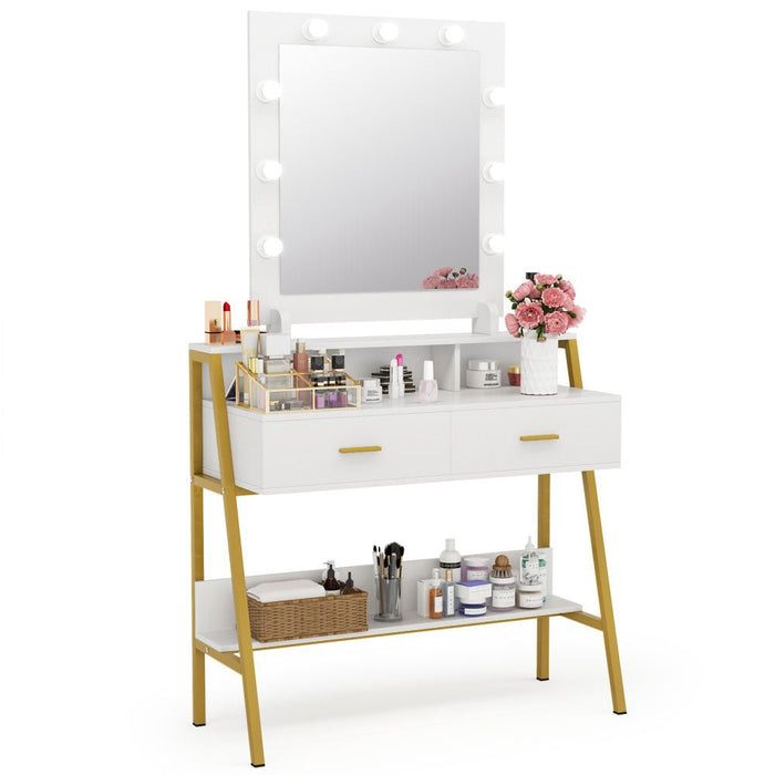 Makeup Vanity, Dressing Table with 2 Drawers and Shelves Tribesigns