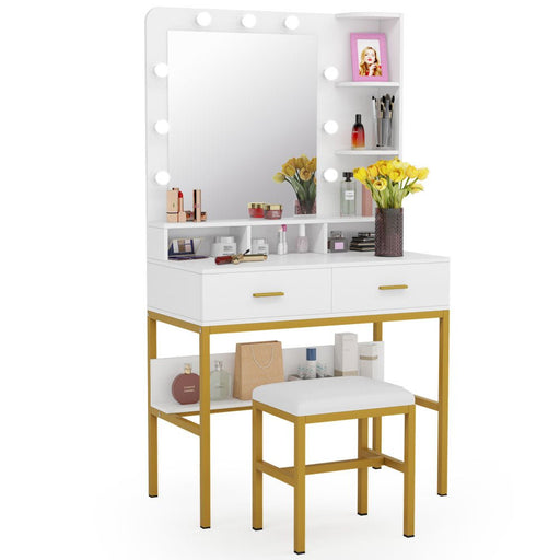 Makeup Vanity, Dressing Table Set with 2 Drawers & Stool Tribesigns