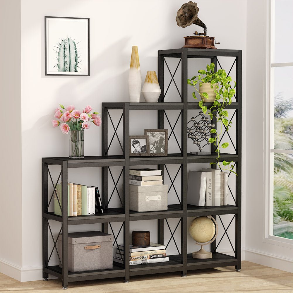 Home Office 4-Tier Bookshelf, Simple Industrial Bookcase Standing Shelf  Unit Storage Organizer with 4 Open