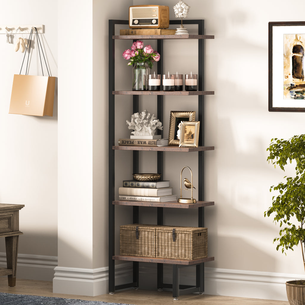 6-Tier Corner Shelf, Narrow Etagere Bookshelf Storage Rack