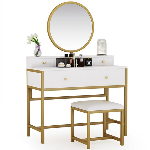 Makeup Vanity, Large Dressing Table with 4 Drawer & Cushioned Stool Tribesigns
