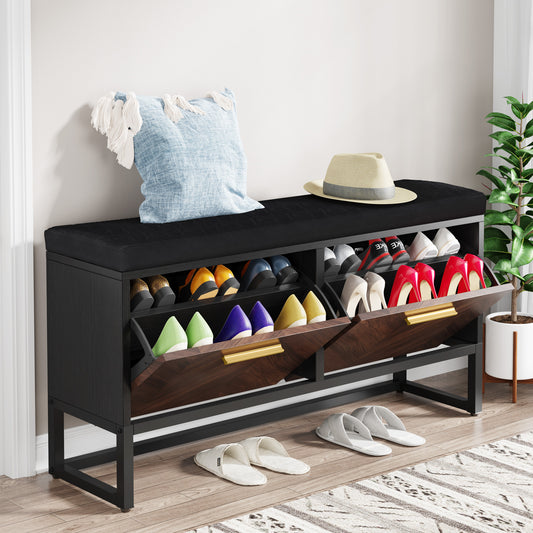 Entryway Shoe Storage Bench, Hallway Shoe Organizer with 2 Flip Drawers Tribesigns