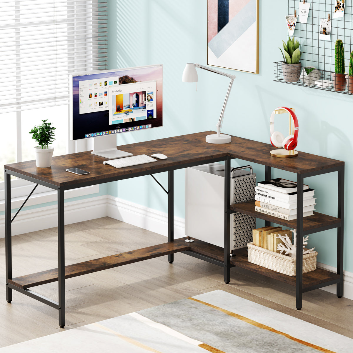 Tribesigns 53'' Reversible L-Shaped Computer Desk with Storage Shelves