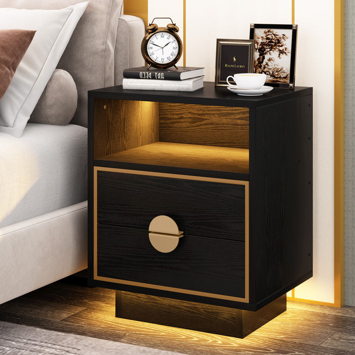 LED Nightstand, 2 Drawers Bedside End Table with Led Lights Tribesigns