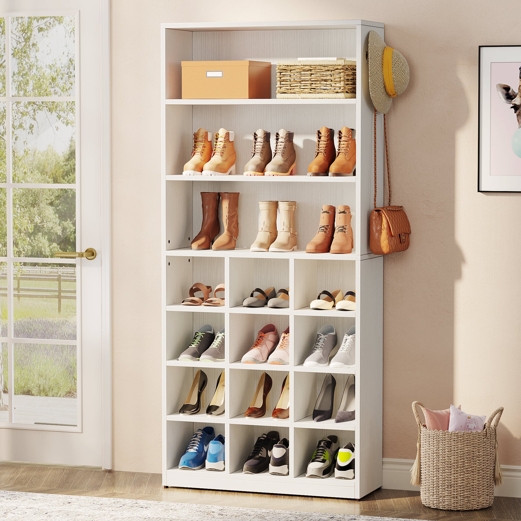 Tribesigns 9 Tier Shoe Rack Shelf Shoe Storage Organizer with Hooks for  Entryway