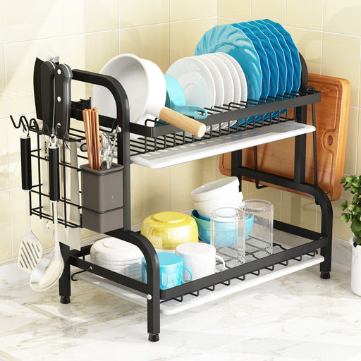 Small Dish Drying Rack for Countertop- 2 Tier Stainless Steel