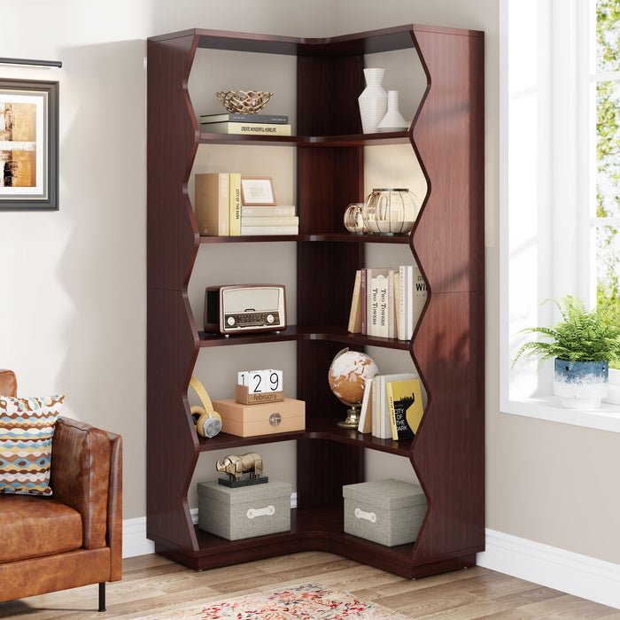 65" Corner Bookshelf, 5-Tier L-Shaped Bookcase Display Rack Tribesigns