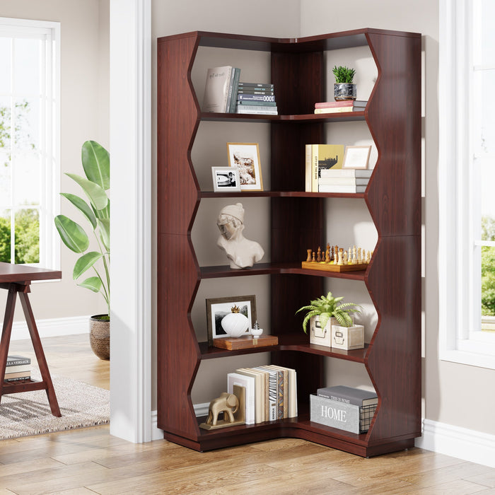 65" Corner Bookshelf, 5-Tier L-Shaped Bookcase Display Rack Tribesigns