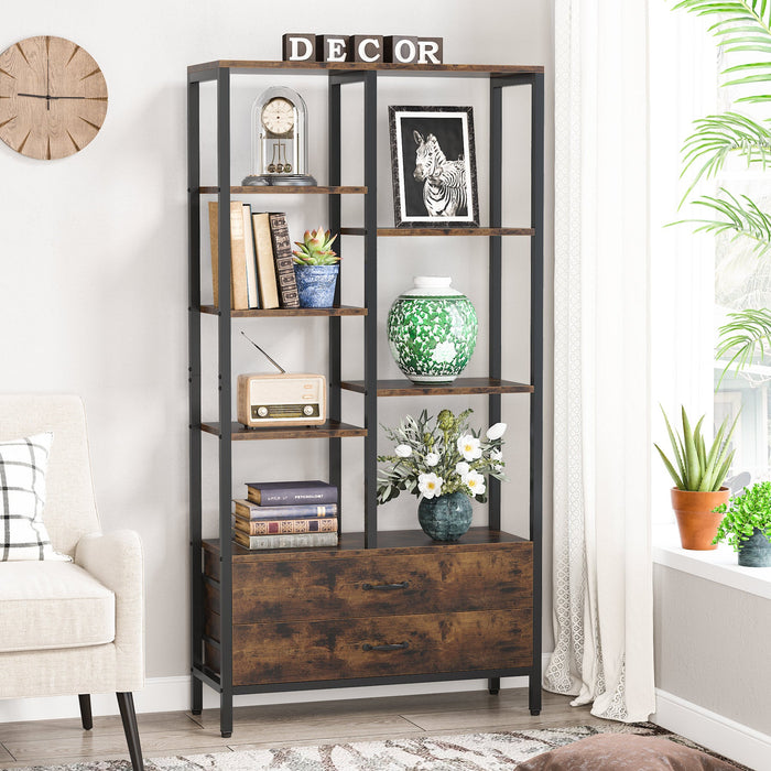 67" Bookshelf, Freestanding Etagere Bookcase with 2 Drawers & Shelves Tribesigns