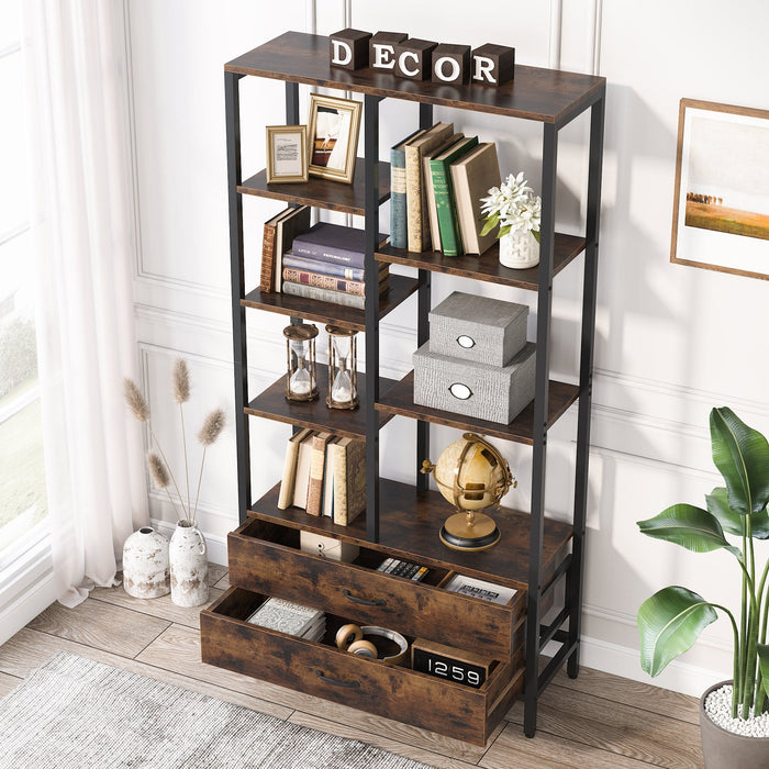 67" Bookshelf, Freestanding Etagere Bookcase with 2 Drawers & Shelves Tribesigns