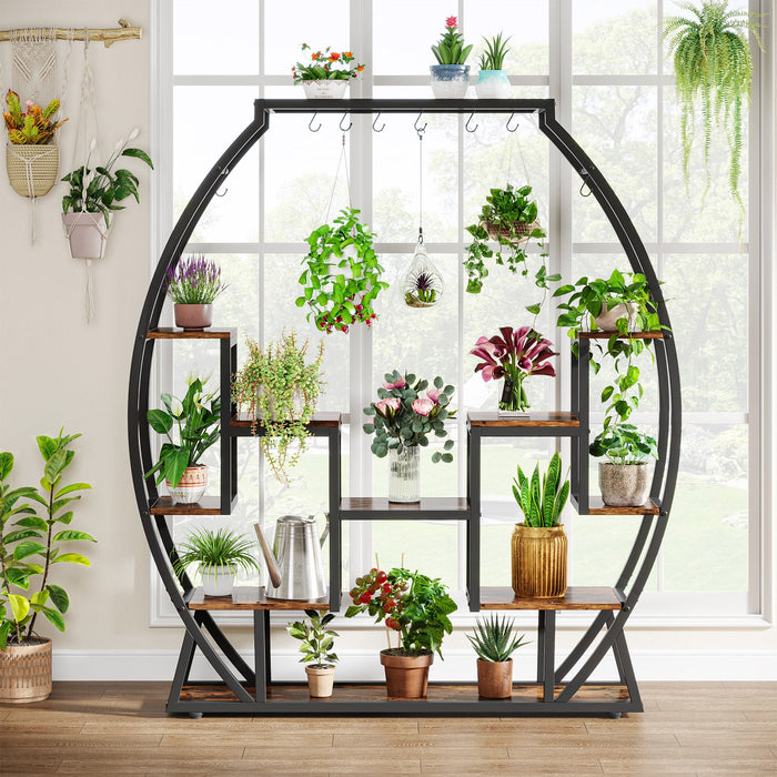 69.69" Plant Stand, Multi-Tiered Flower Plant Shelf with 8 Hanging Hooks Tribesigns