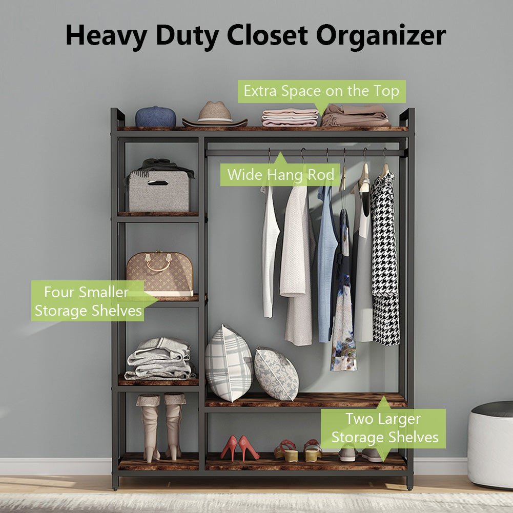 Tribesigns Freestanding Closet Organizer with 6 Shelves & Hanging Bar