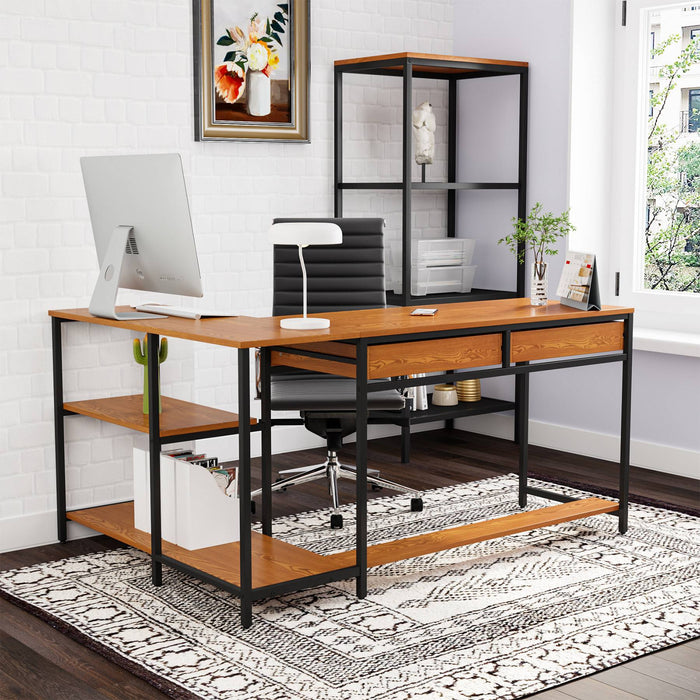Tribesigns L-Shaped Desk, 59” Reversible Computer Desk with Shelves & 2 Drawers Tribesigns