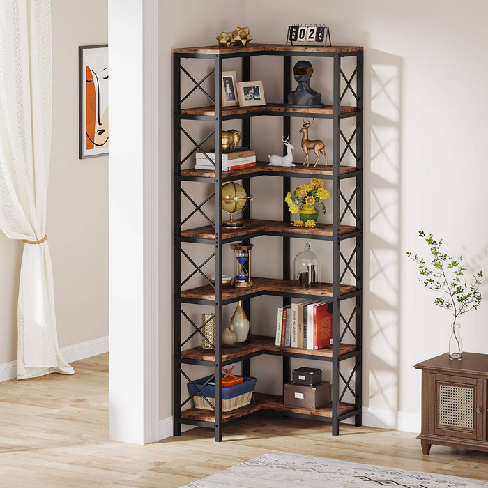 Tribesigns Corner Bookshelf, 7-Tier Tall Corner Bookcase Storage Display Rack Tribesigns