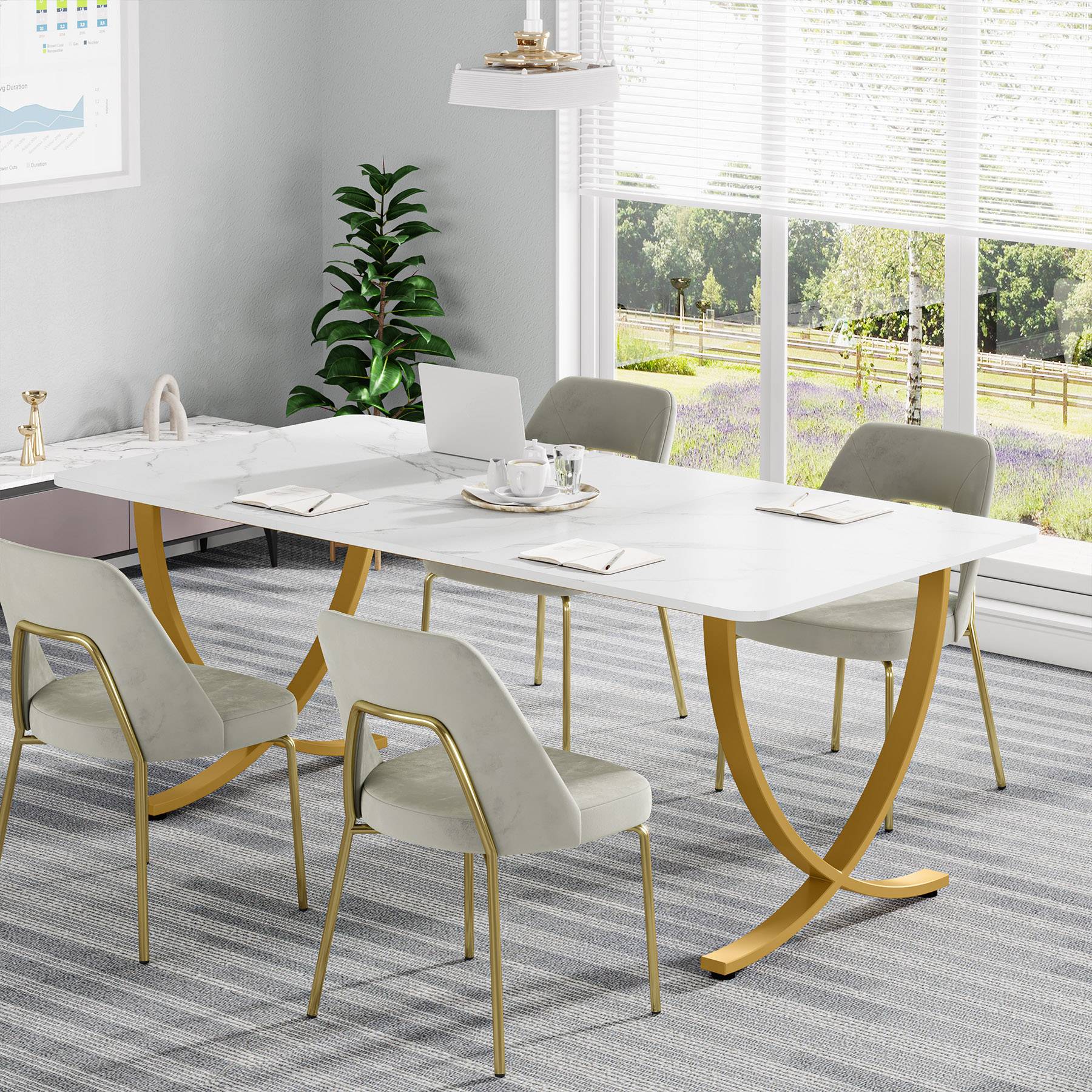 63" Executive Desk, Faux Marble Computer Desk Meeting Table