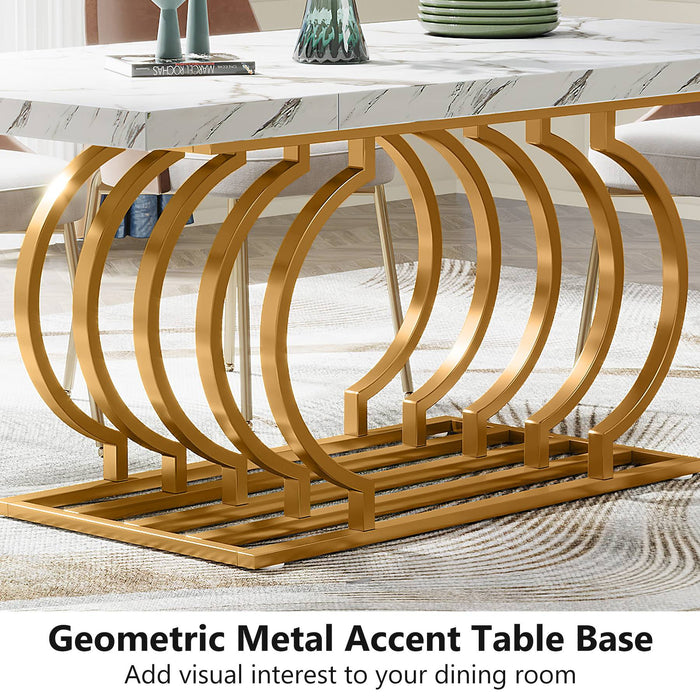 Faux Marble Dining Table, 63 inch Wood Kitchen Table with Geometric Frame Tribesigns