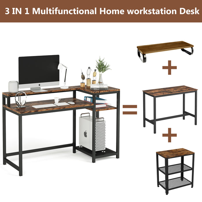 Tribesigns Computer Desk, Industrial Study Desk with Shelves & Monitor Stand Tribesigns