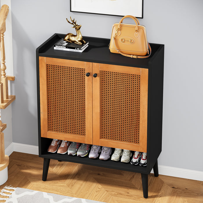 Rattan Shoe Cabinet Shoe Rack Organizer with Removable Shelves Tribesigns