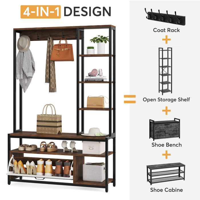 Tribesigns 4-IN-1 Coat Rack Shoe Bench, Hall Tree with Side Storage Shelves
