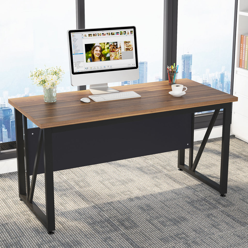 Computer Desk with Shelves, 55.1 inch Industrial Work Desk for Home Office,  Rustic Wood and Metal Study Writing Table, Grey