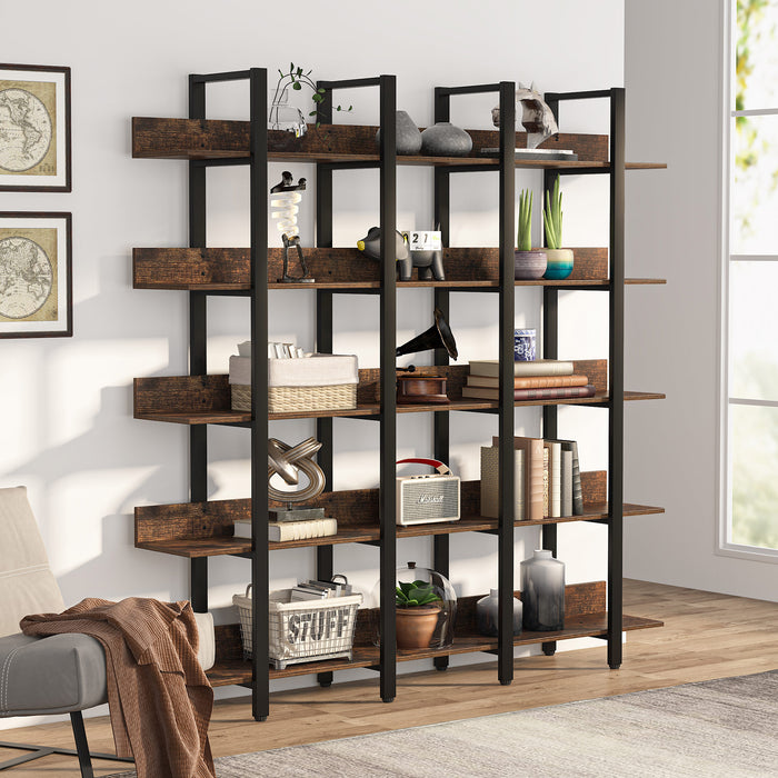 Tribesigns Bookcase, Industrial Triple Wide 5-Tier Open Bookshelf Tribesigns
