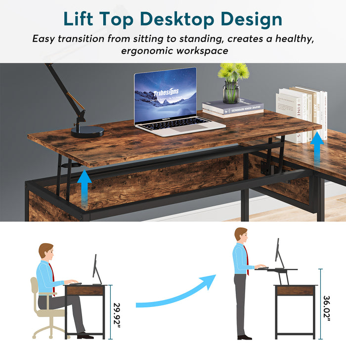 Tribesigns Lift Top L-Shaped Desk, Computer Corner Desks with Drawers Tribesigns