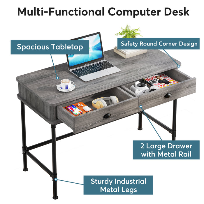 Tribesigns Computer Desk, 47" Study Writing Table with 2 Storage Drawers Tribesigns