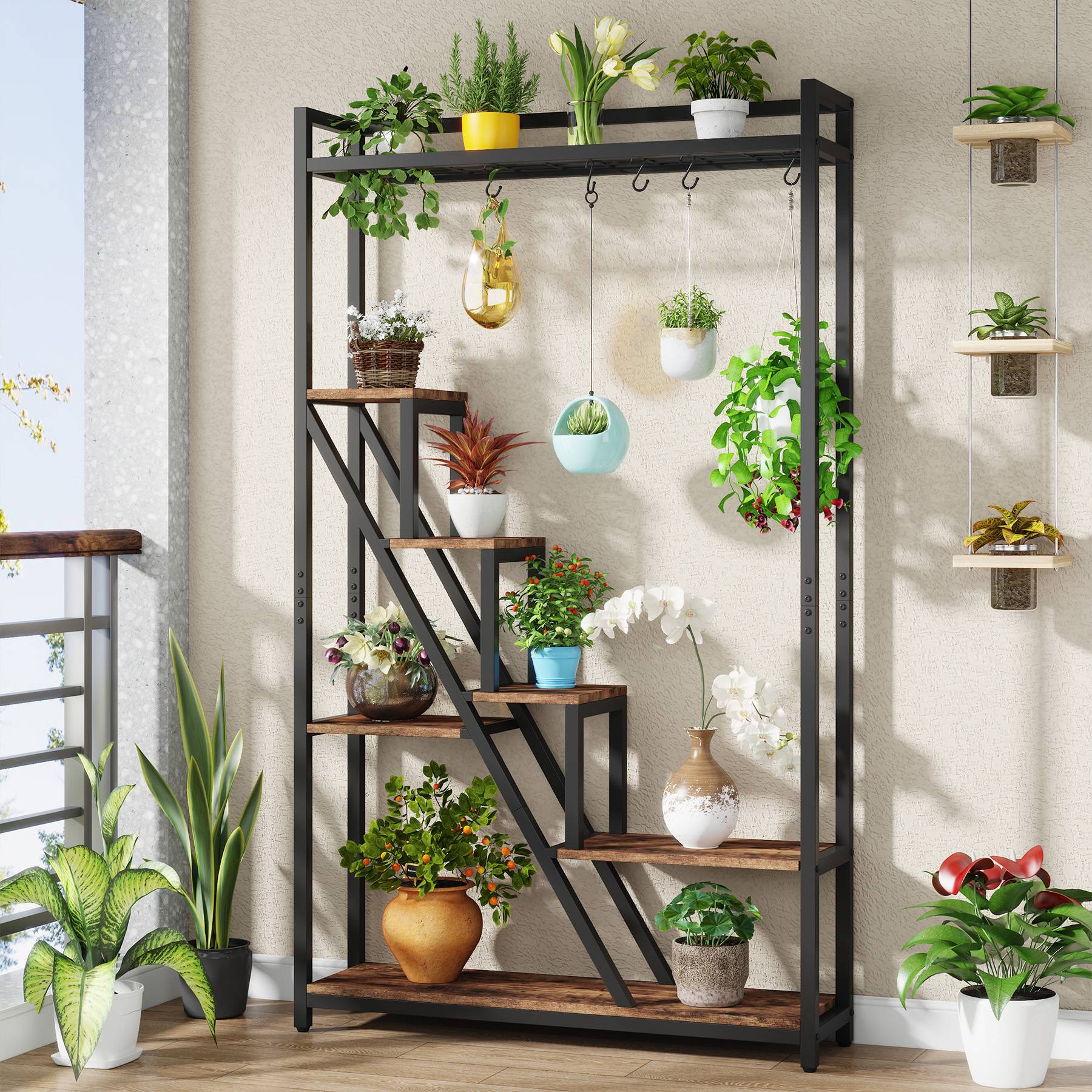 7-Tier Plant Stand, 70.9" Tall Flower Plant Shelf with 5 S-Hooks Tribesigns