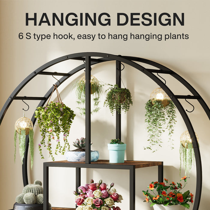 7-Tier Round Plant Stand, 65" Tall Plant Shelf with 6 S Hanging Hooks Tribesigns