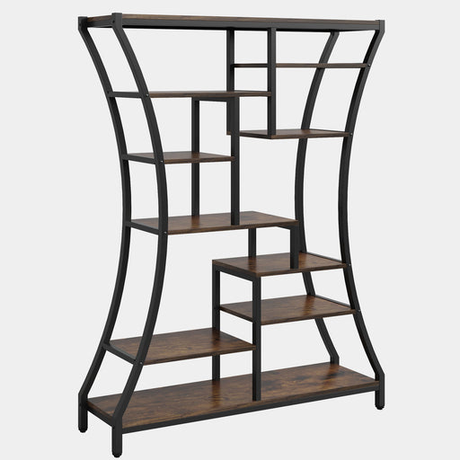 70" Bookshelf, Industrial Etagere Bookcase with 10 Open Shelves Tribesigns