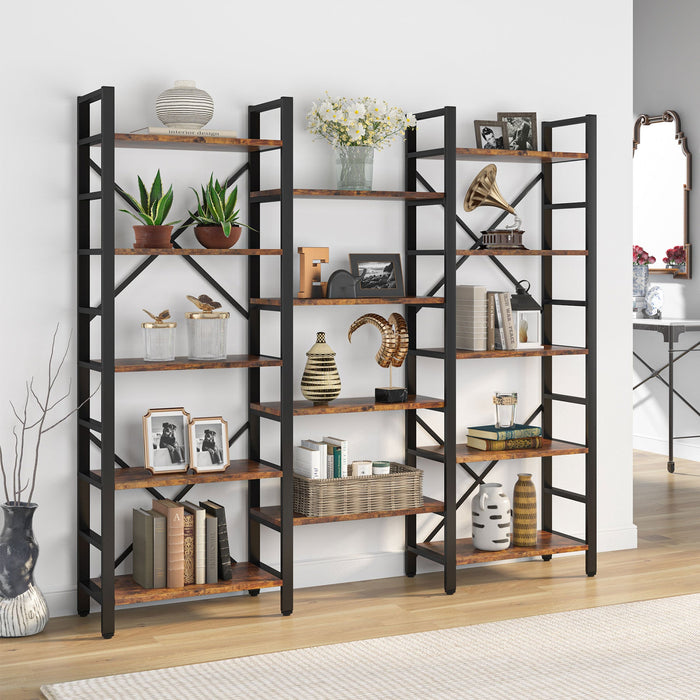 70" Bookshelf, Triple Wide Etagere Bookcase Open Display Shelf Tribesigns