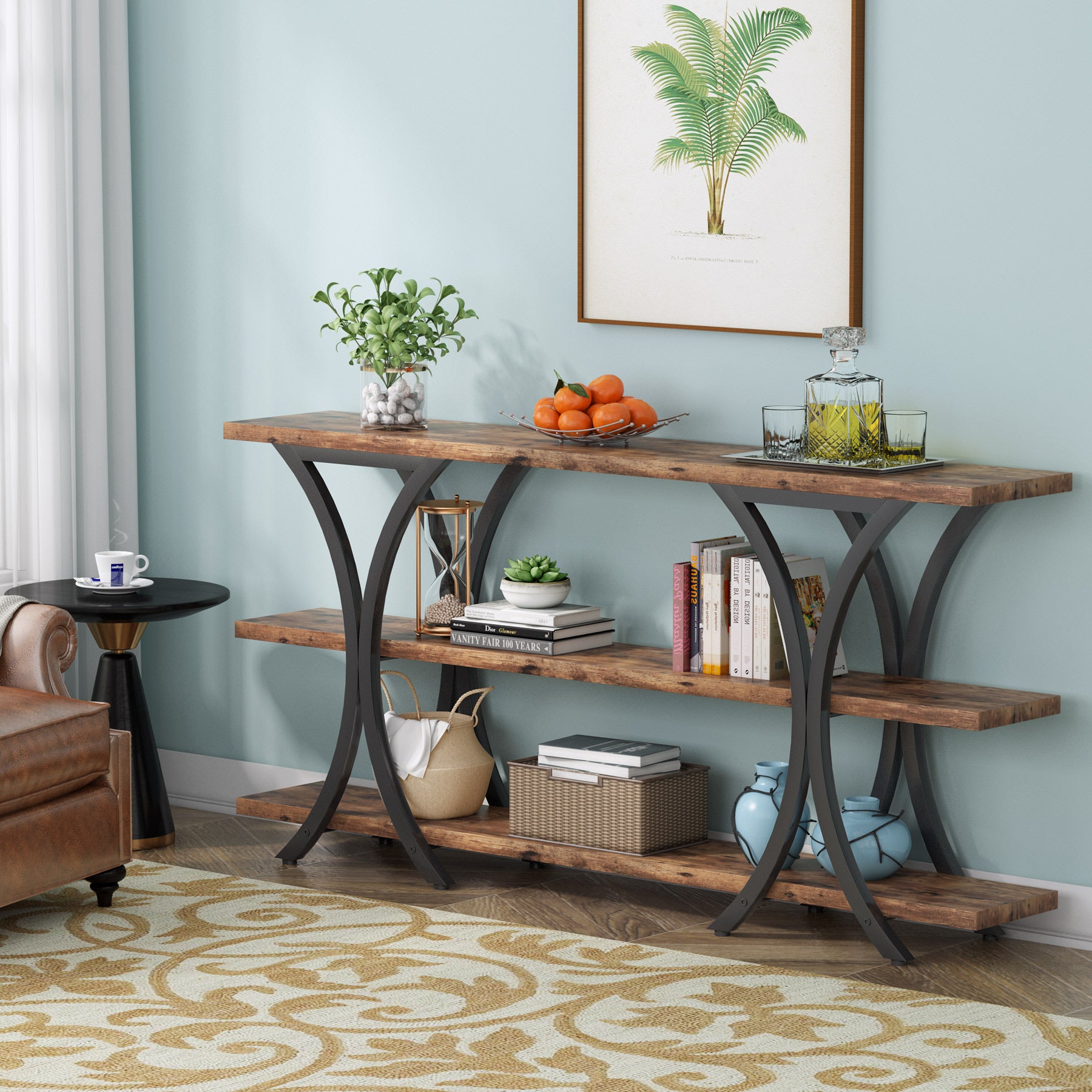 Console Table, Industrial Entryway Sofa Table with 3-Tier Shelves Tribesigns