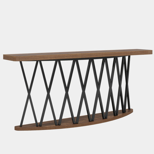 70.8" Console Sofa Table with X-Shaped Metal Frame and Half Moon Base Tribesigns