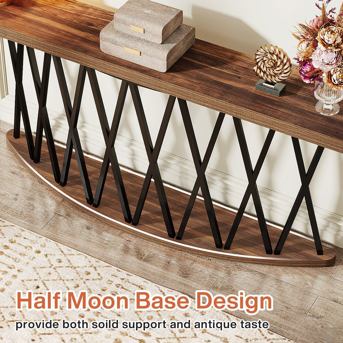70.8" Console Sofa Table with X-Shaped Metal Frame and Half Moon Base Tribesigns