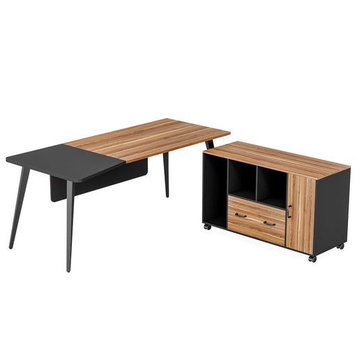 70.8" Executive Desk, L-Shaped Computer Desk with Mobile File Cabinet Tribesigns