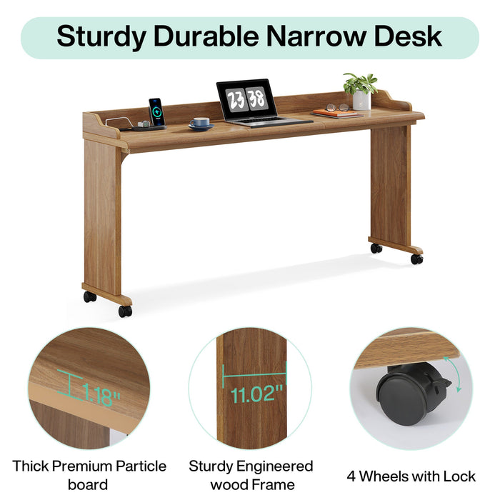 70.8" Overbed Table, Mobile Overbed Desk with Outlet & Adjustable Board Tribesigns