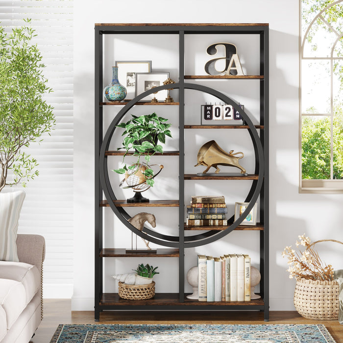 70.8" Tall Bookshelf, 10 Shelves Etagere Bookcase with Circle Design Tribesigns