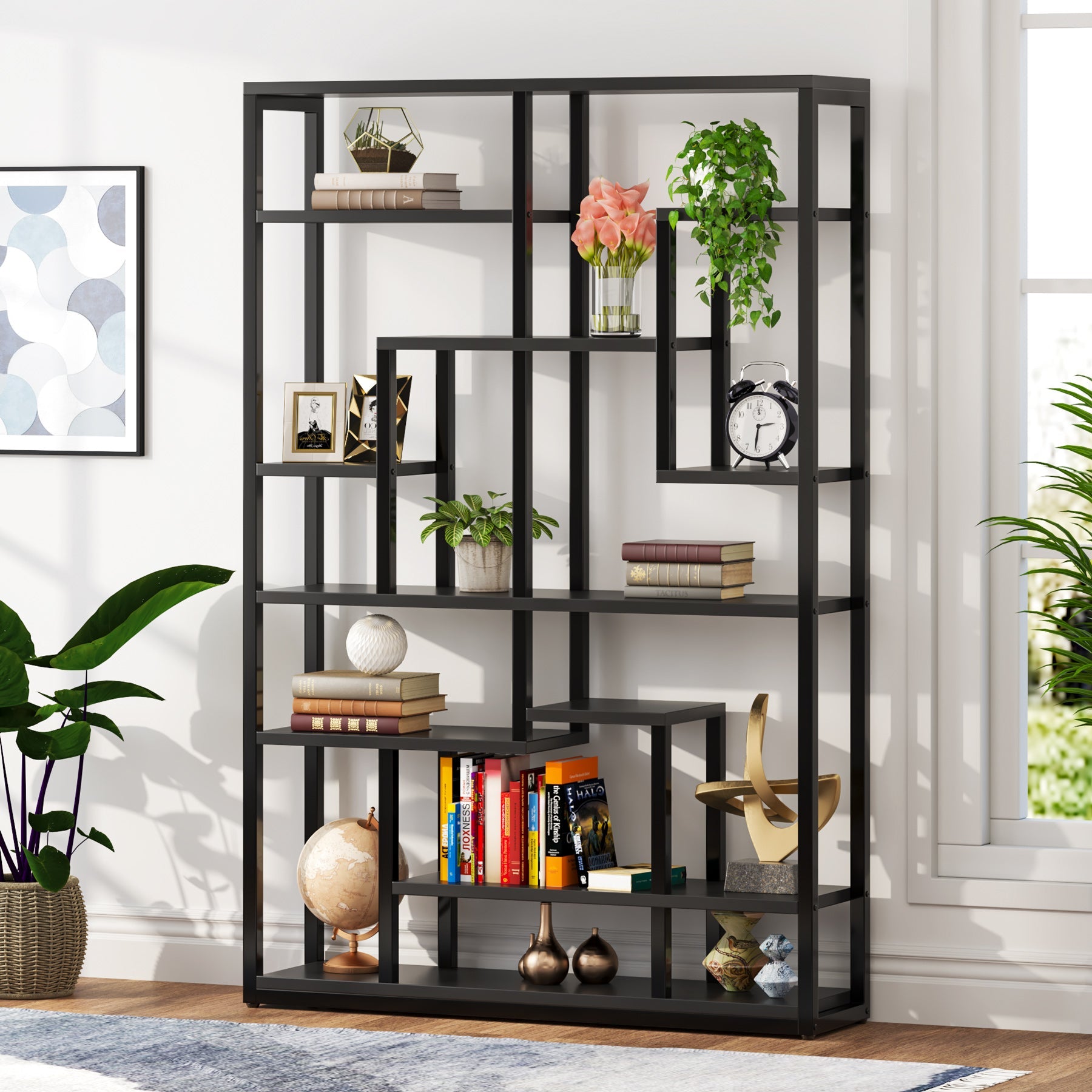 Tribesigns 3.93-ft to 3.93-ft W x 5.9-ft H Black Solid Shelving