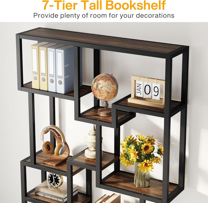 70.9" Bookshelf, Industrial Bookcase Etagere with Open Shelves Tribesigns