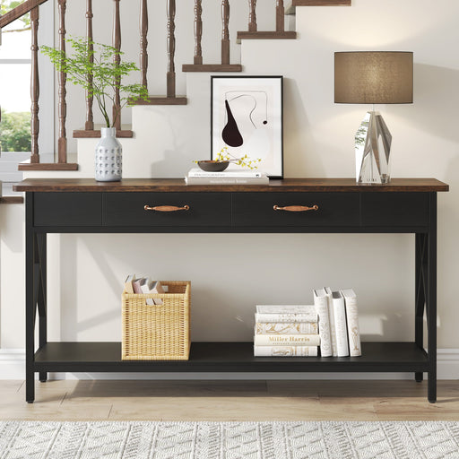 70.9" Console Table, Extra Long Sofa Table with Drawers & Storage Shelves Tribesigns