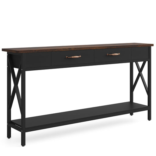 70.9" Console Table, Extra Long Sofa Table with Drawers & Storage Shelves Tribesigns