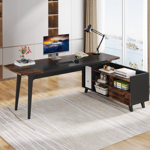 70.9" L-Shaped Executive Desk, Large Computer Desk with 47" File Cabinet Tribesigns