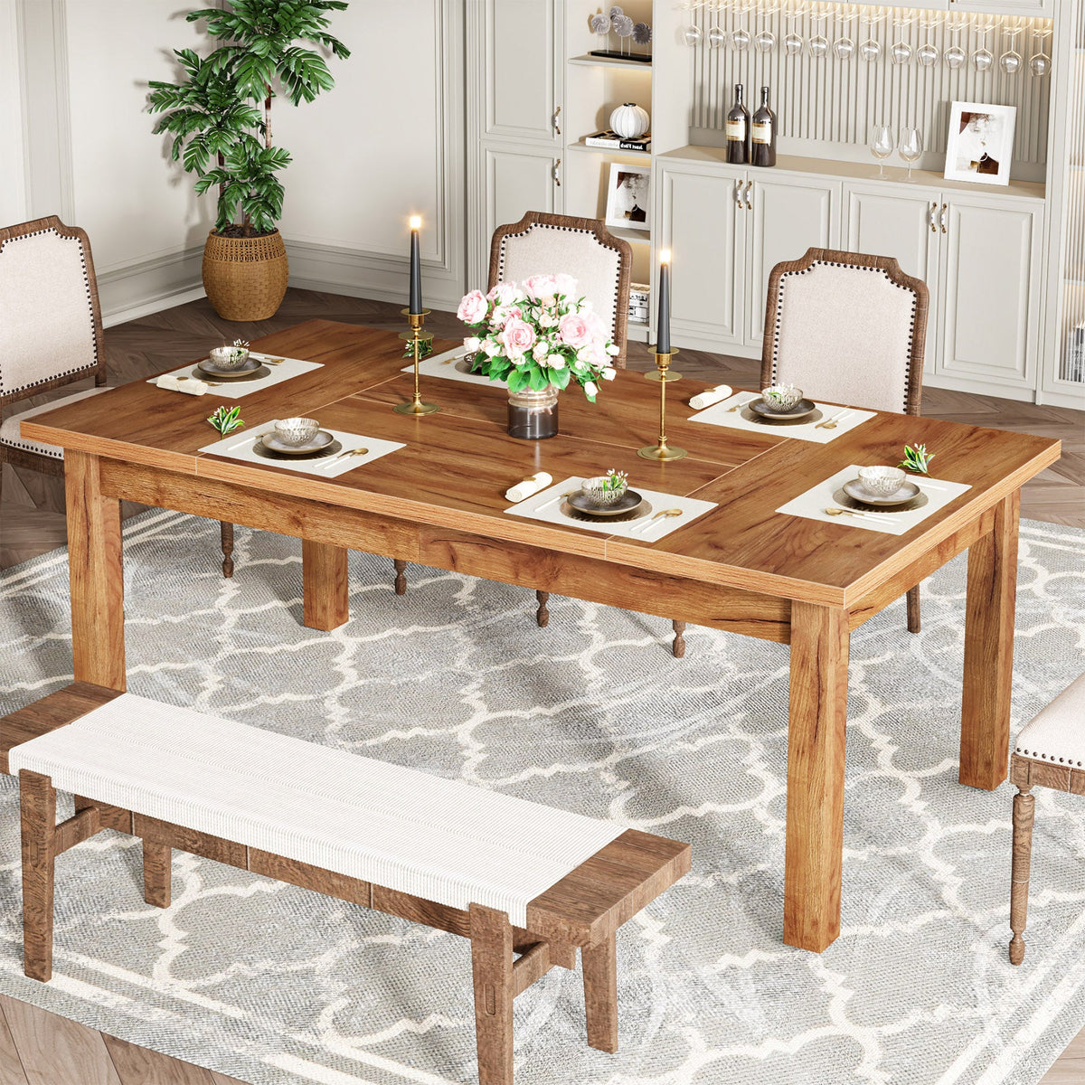 Tribesigns 70.9" Farmhouse Wood Dining Table for 6-8 People-Tribesigns