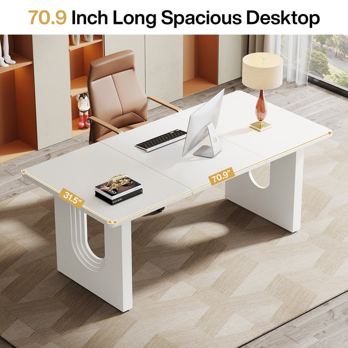 71" Executive Desk, Modern Computer Desk with Wood Double Pedestal Base Tribesigns